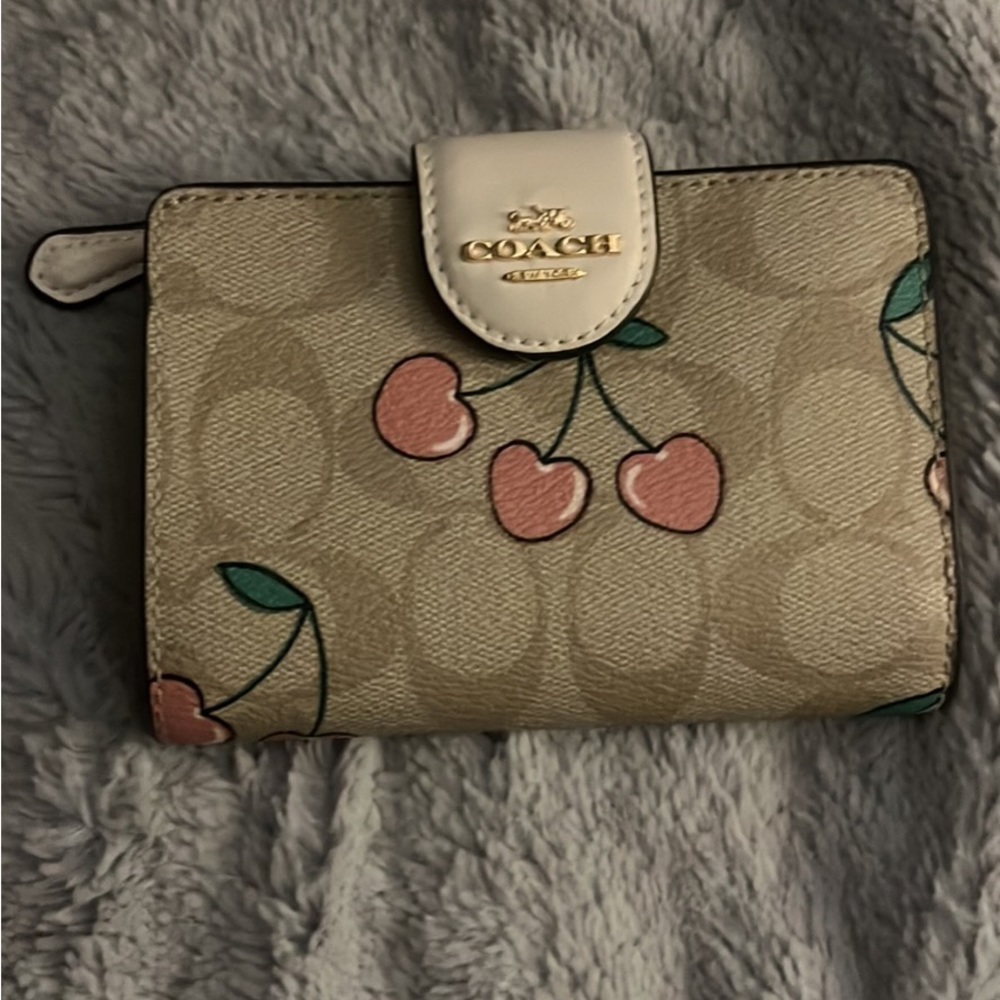 2023 Coach Valentine’s Day wallet with pink cherry hearts.